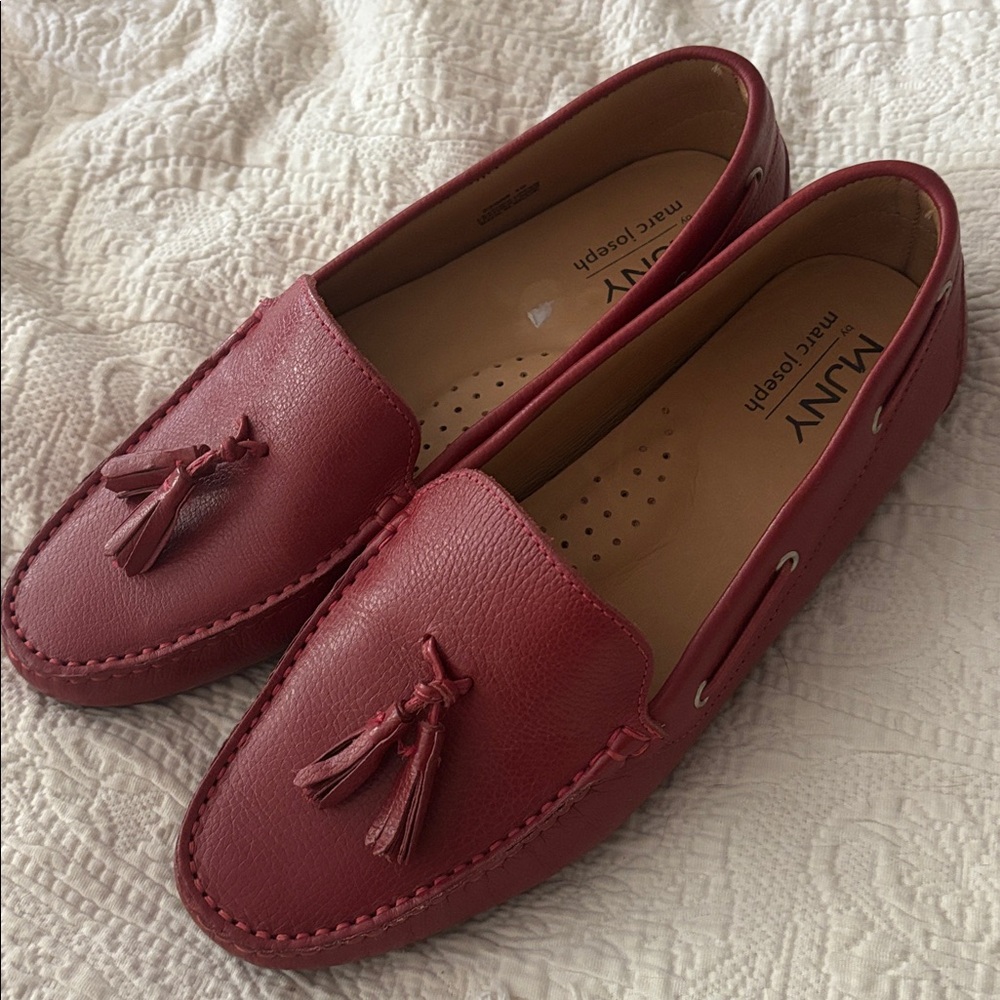 MJNY Marc Joseph Leather Red Leather Loafers with Tassels Sz 10